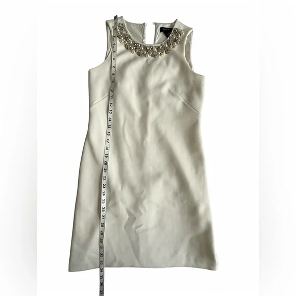 White House Black Market Dress  2 White Ivory Embellished Neck Sheath Cocktail - Picture 10 of 10